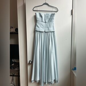 Acler Blue Pleated Strapless Gown